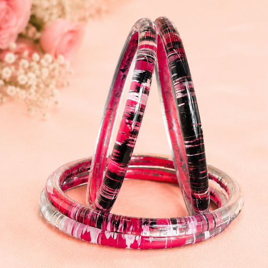 Trendy Glossy Glass Bangle Set For Women - Set Of 4