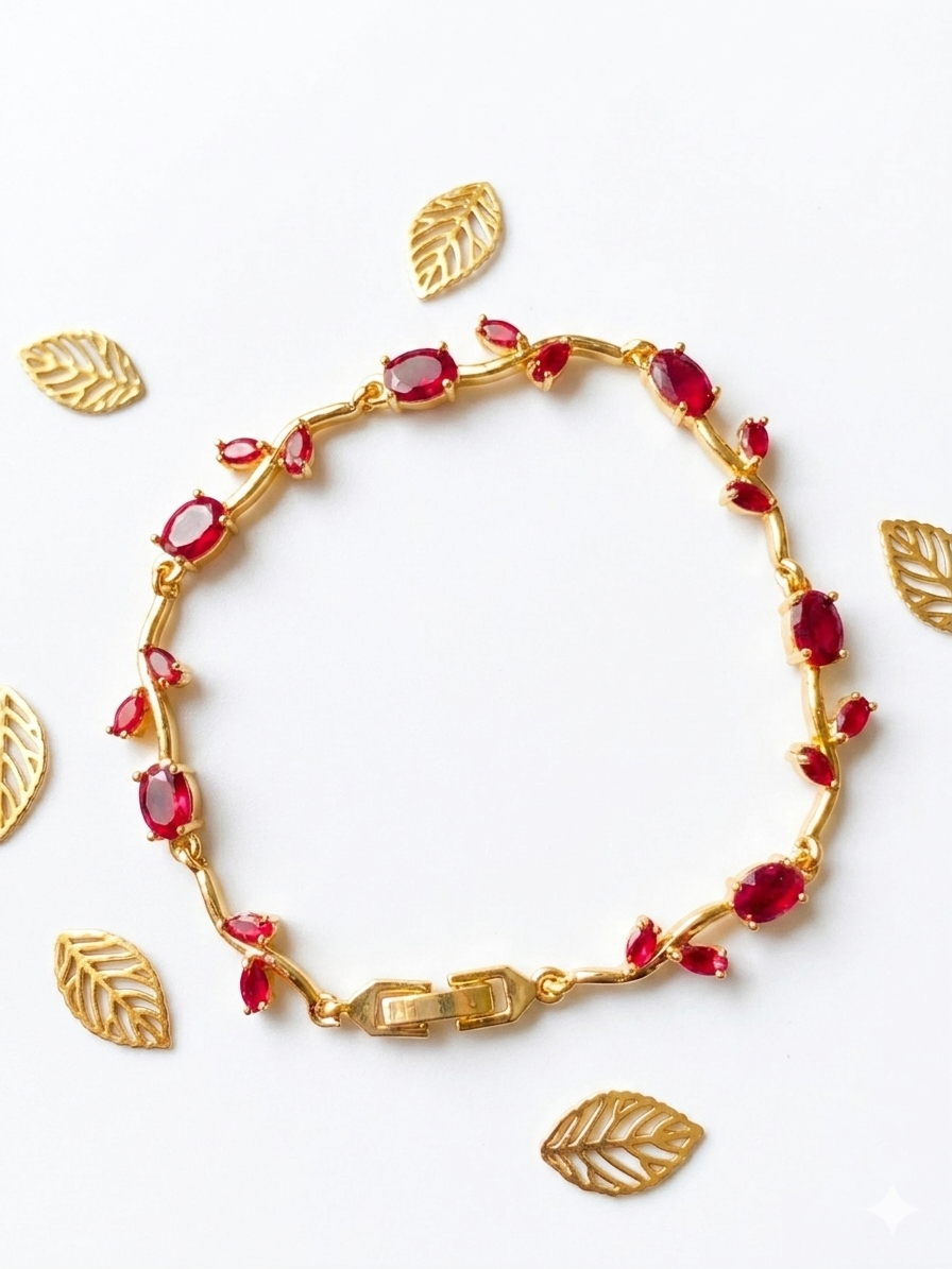 Elegant Gold-Toned Bracelet with Red Stone  Stylish Designer Chain Bracelet for Daily & Party Wear