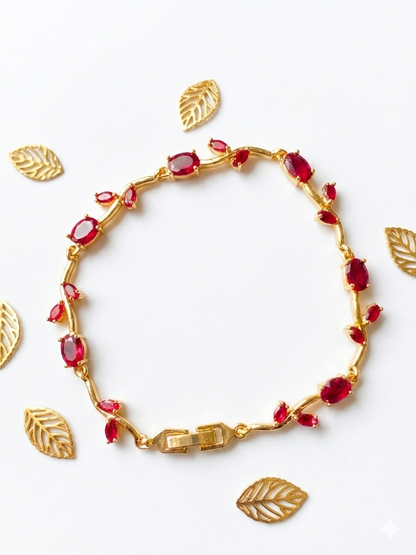 Elegant Gold-Toned Bracelet with Red Stone  Stylish Designer Chain Bracelet for Daily & Party Wear