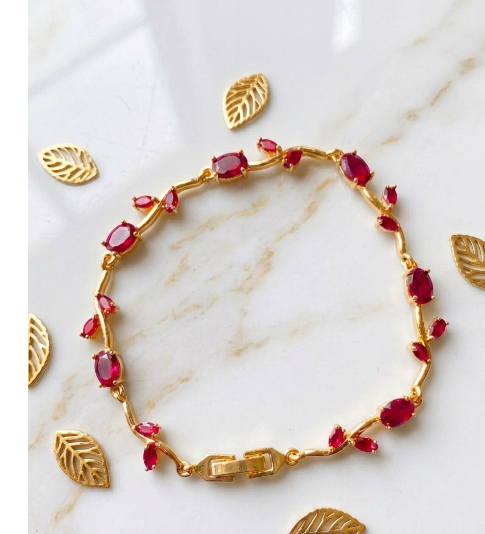 Elegant Gold-Toned Bracelet with Red Stone  Stylish Designer Chain Bracelet for Daily & Party Wear