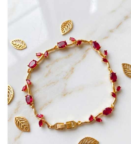 Elegant Gold-Toned Bracelet with Red Stone  Stylish Designer Chain Bracelet for Daily & Party Wear