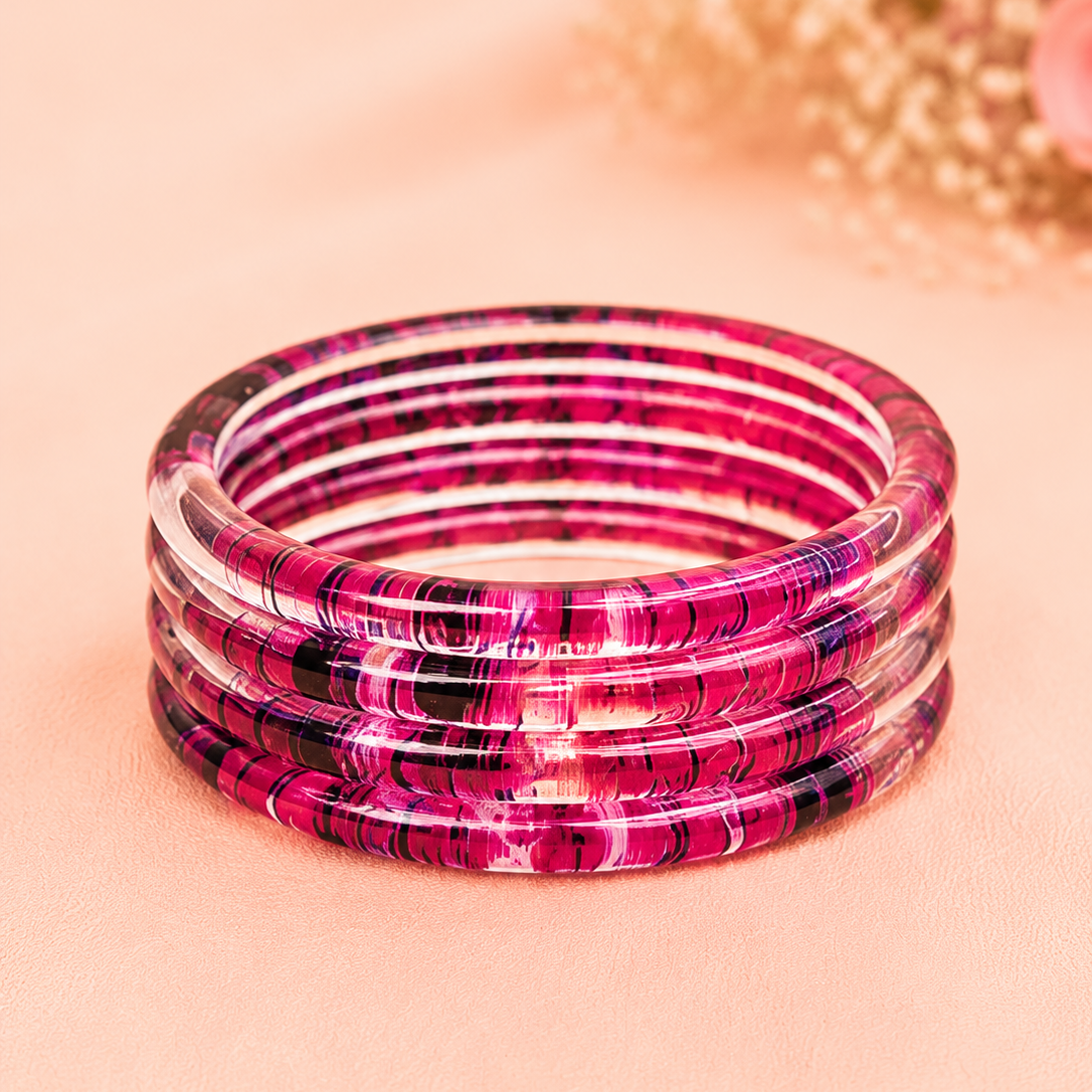 Trendy Glossy Glass Bangle Set For Women - Set Of 4