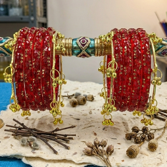 Premium Crystal Glass Kada Bangles Set  Traditional Ethnic Fashion Jewelry - Set Of 12