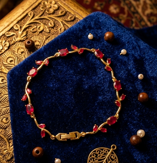 Elegant Gold-Toned Bracelet with Red Stone  Stylish Designer Chain Bracelet for Daily & Party Wear