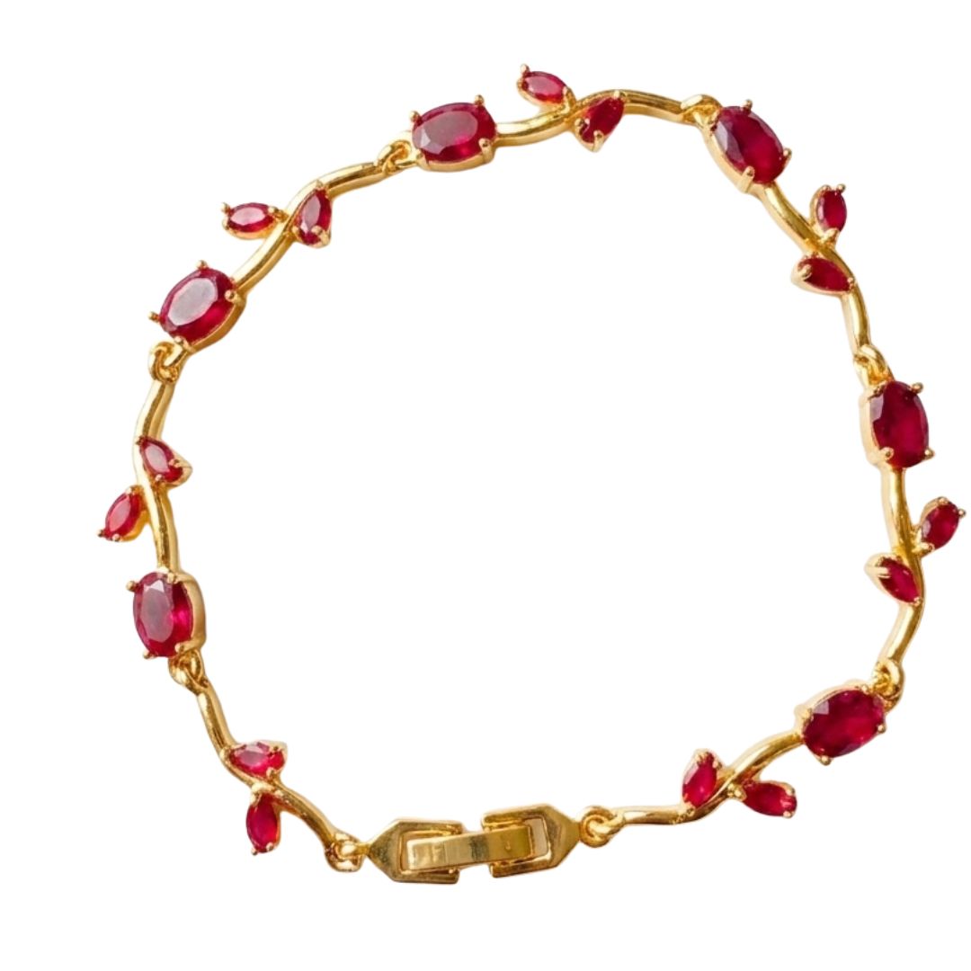 Elegant Gold-Toned Bracelet with Red Stone  Stylish Designer Chain Bracelet for Daily & Party Wear