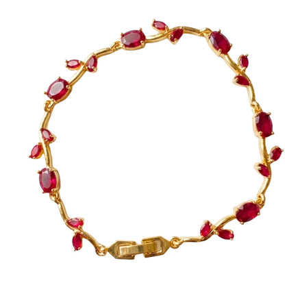 Elegant Gold-Toned Bracelet with Red Stone  Stylish Designer Chain Bracelet for Daily & Party Wear