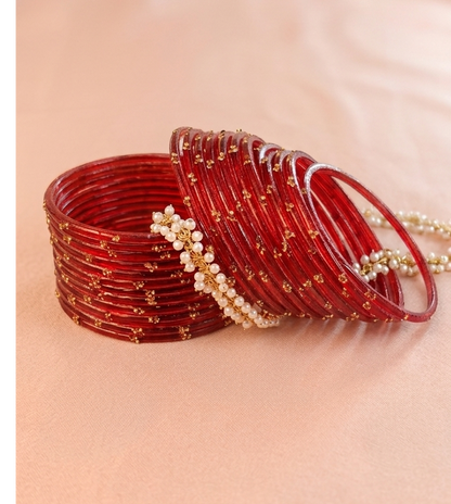 Traditional  Red Stone Gold Bangles Set Glossy Finish with Golden Stone Work  Wear (Pack of 24)