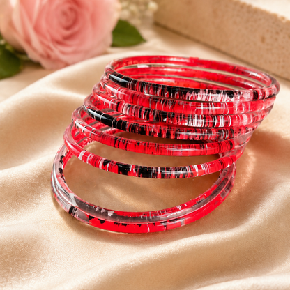 Glossy 3D Glass Bangle Set For Women - Set Of 8