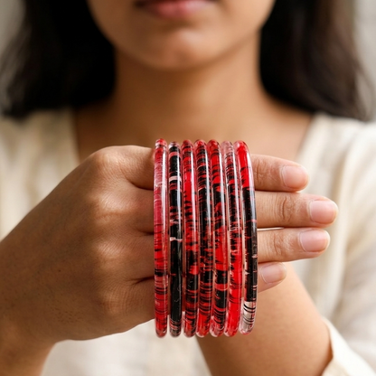 Glossy 3D Glass Bangle Set For Women - Set Of 8