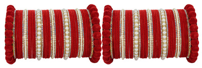 Red Velvet Bridal Chuda – With Zircon & Pearl Detailing