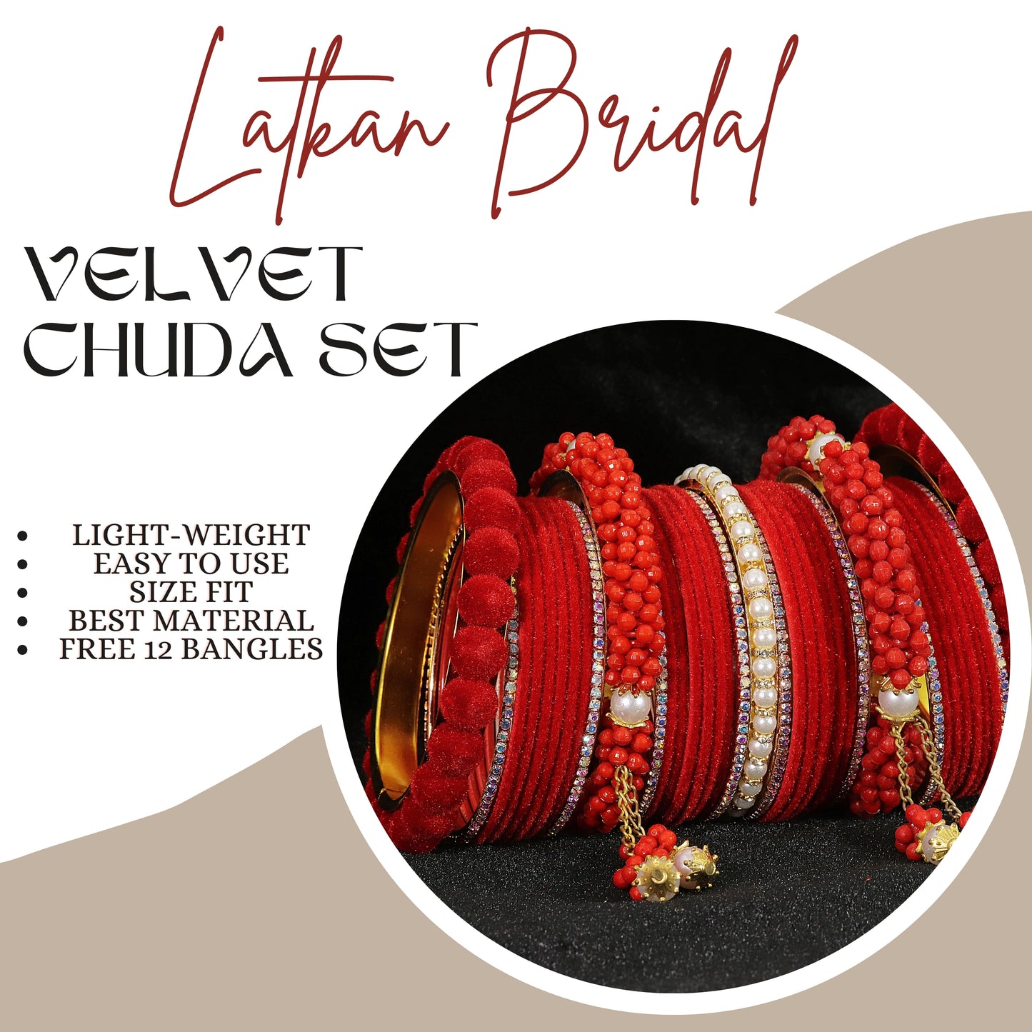 Red Velvet Bridal Chuda – Zircon, Bead & Kada Detailing set of 2