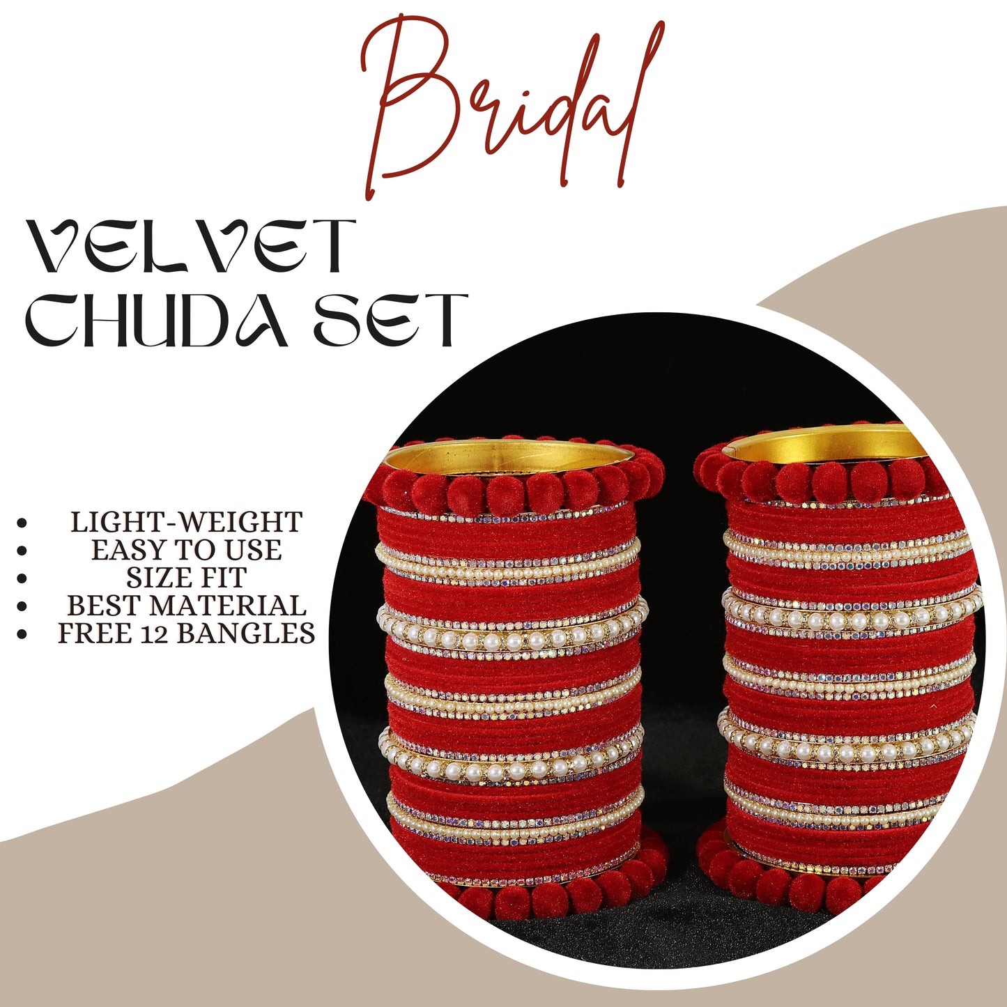 Red Velvet Bridal Chuda – With Zircon & Pearl Detailing