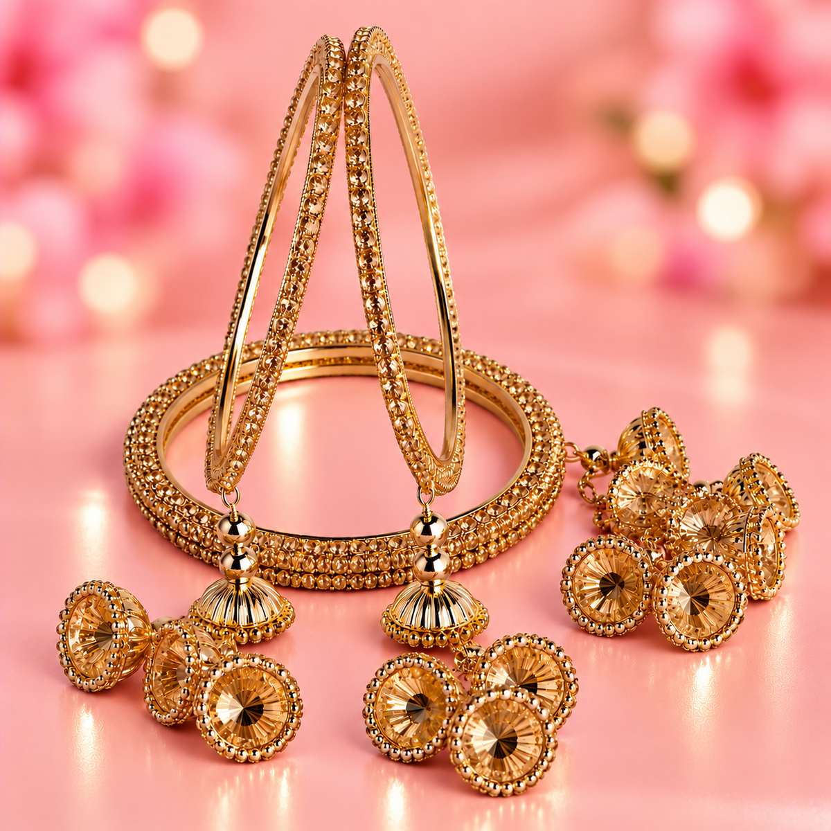 Premium Gold Plated Latkan Bangles Set with Golden Stone Work - Set Of 4