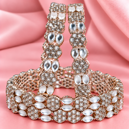 Silver Plated & Crystal Stone Studded Designer Bangles Set - Set Of 4