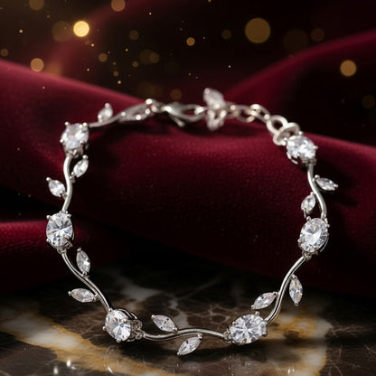 Trendy Tulip  Silver Crystal Bracelet| Floral Design Silver Plated Bracelet