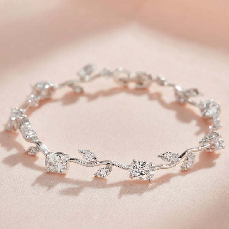 Trendy Tulip  Silver Crystal Bracelet| Floral Design Silver Plated Bracelet