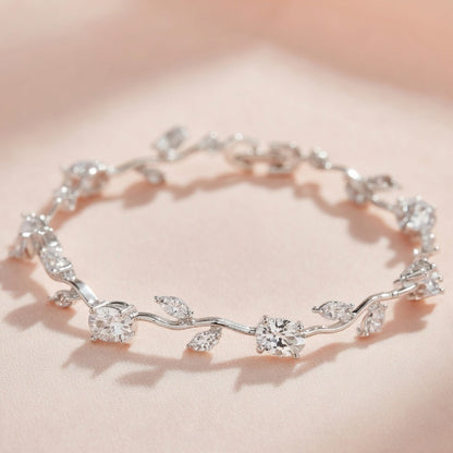 Trendy Tulip  Silver Crystal Bracelet| Floral Design Silver Plated Bracelet