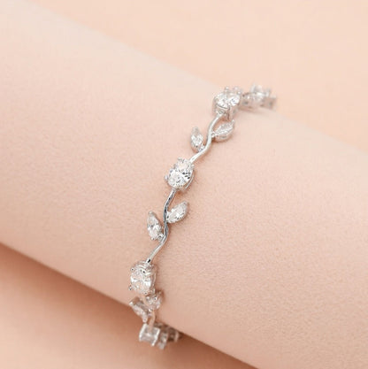 Trendy Tulip  Silver Crystal Bracelet| Floral Design Silver Plated Bracelet