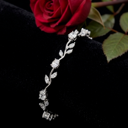 Trendy Tulip  Silver Crystal Bracelet| Floral Design Silver Plated Bracelet