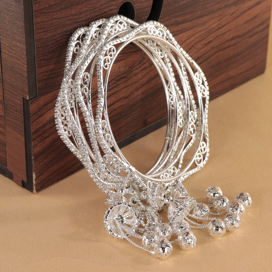 Graceful Dangler Silver Bracelet Set