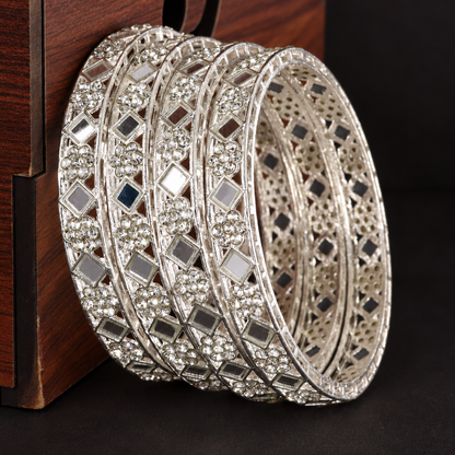 Premium Silver Plated Bangles with American Diamond Bangles Set - Set Of 4