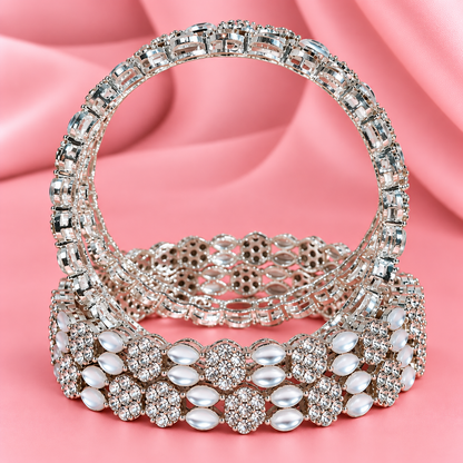 Silver Plated & Crystal Stone Studded Designer Bangles Set - Set Of 4
