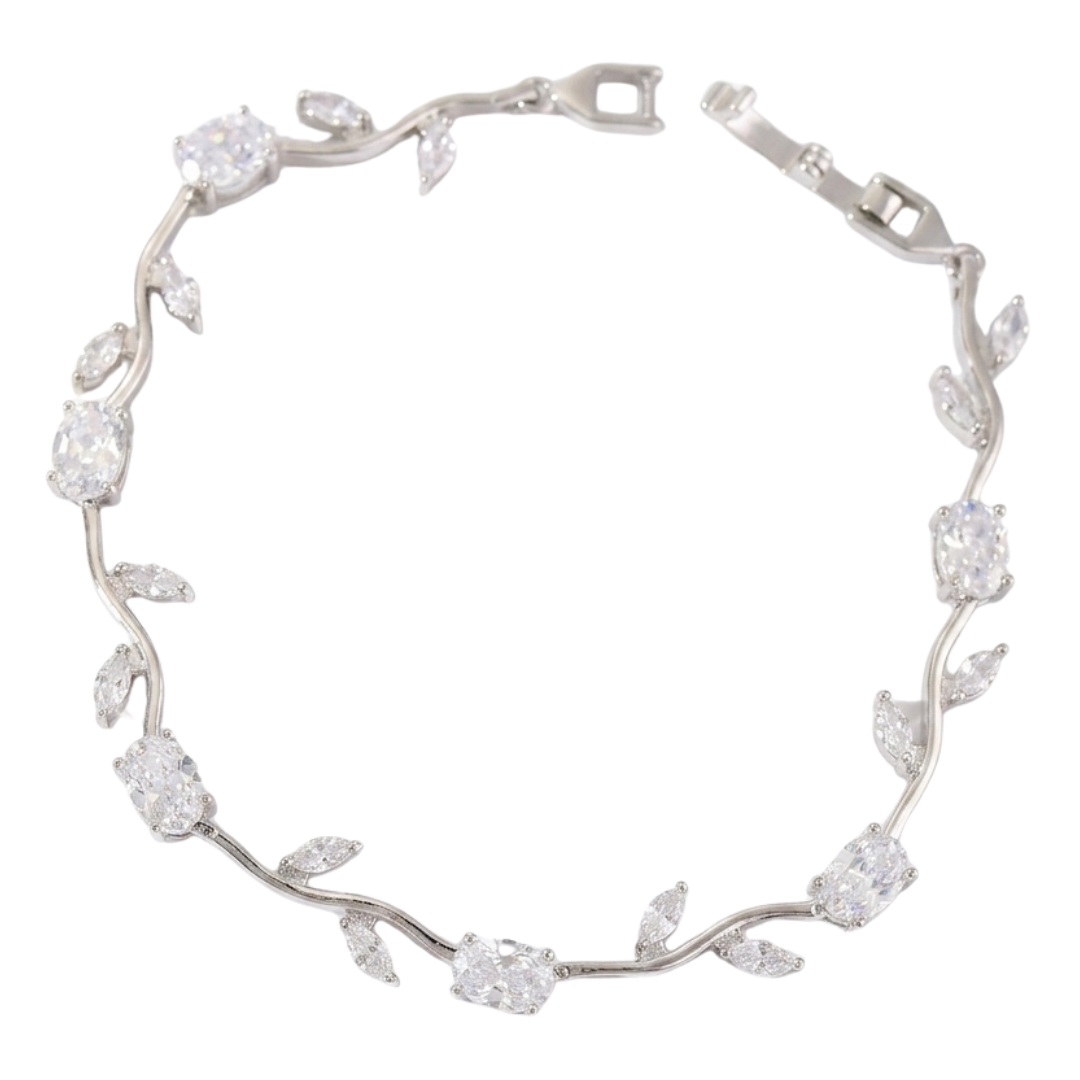 Trendy Tulip  Silver Crystal Bracelet| Floral Design Silver Plated Bracelet