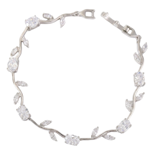 Trendy Tulip  Silver Crystal Bracelet| Floral Design Silver Plated Bracelet