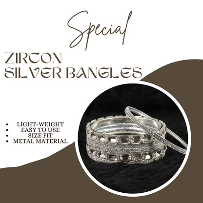 Silver Stone Bangles – Crystal-Cut Metal Set set of 2