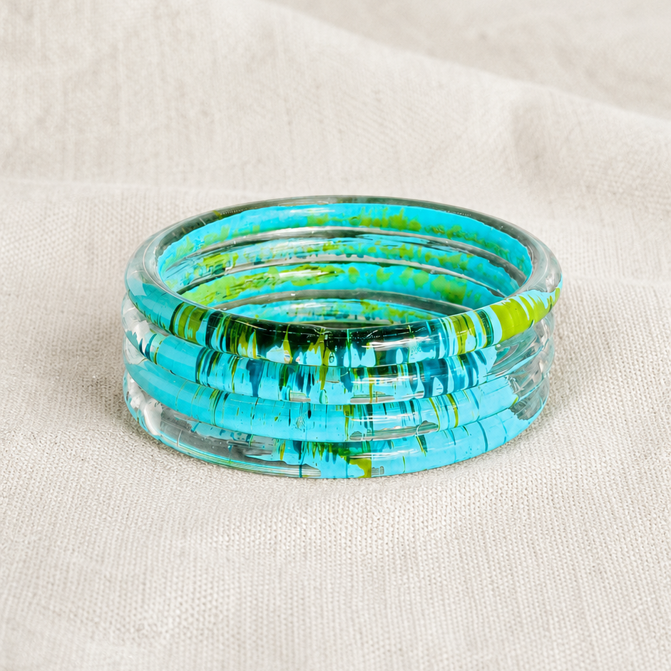 Trendy Glossy Glass Bangle Set For Women - Set Of 4