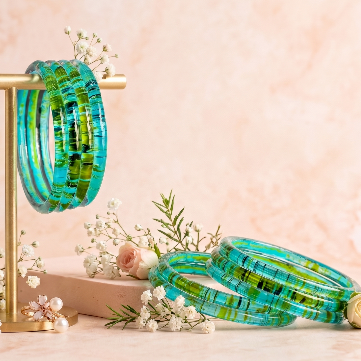 Trendy Glossy Glass Bangle Set For Women - Set Of 4