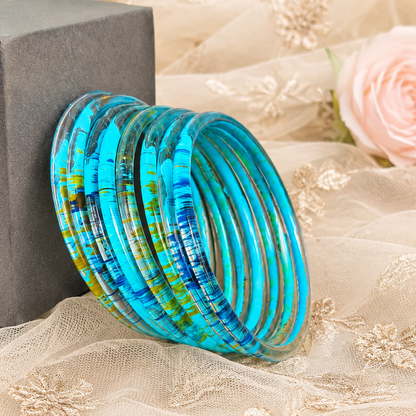 Glossy 3D Glass Bangle Set For Women - Set Of 8