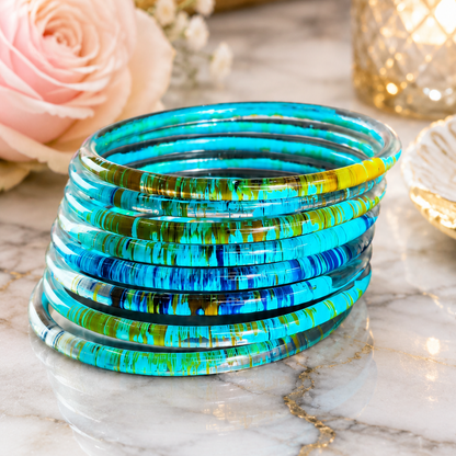 Glossy 3D Glass Bangle Set For Women - Set Of 8