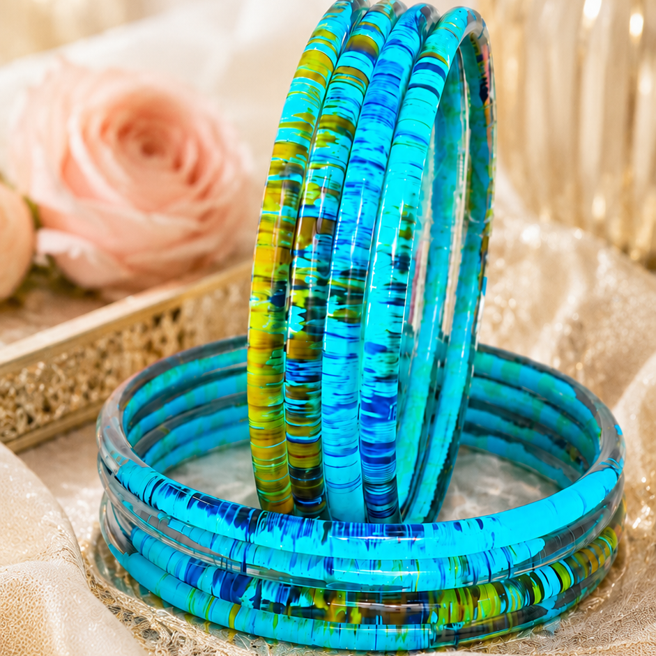 Glossy 3D Glass Bangle Set For Women - Set Of 8
