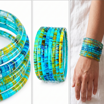 Glossy 3D Glass Bangle Set For Women - Set Of 8