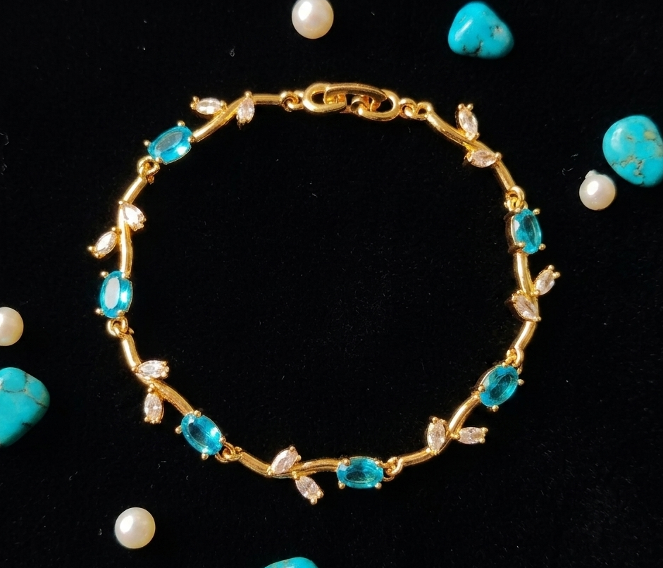 Elegant Gold-Toned Bracelet with SkyBlue Stone Stylish Designer Chain Bracelet for Daily & Party Wear