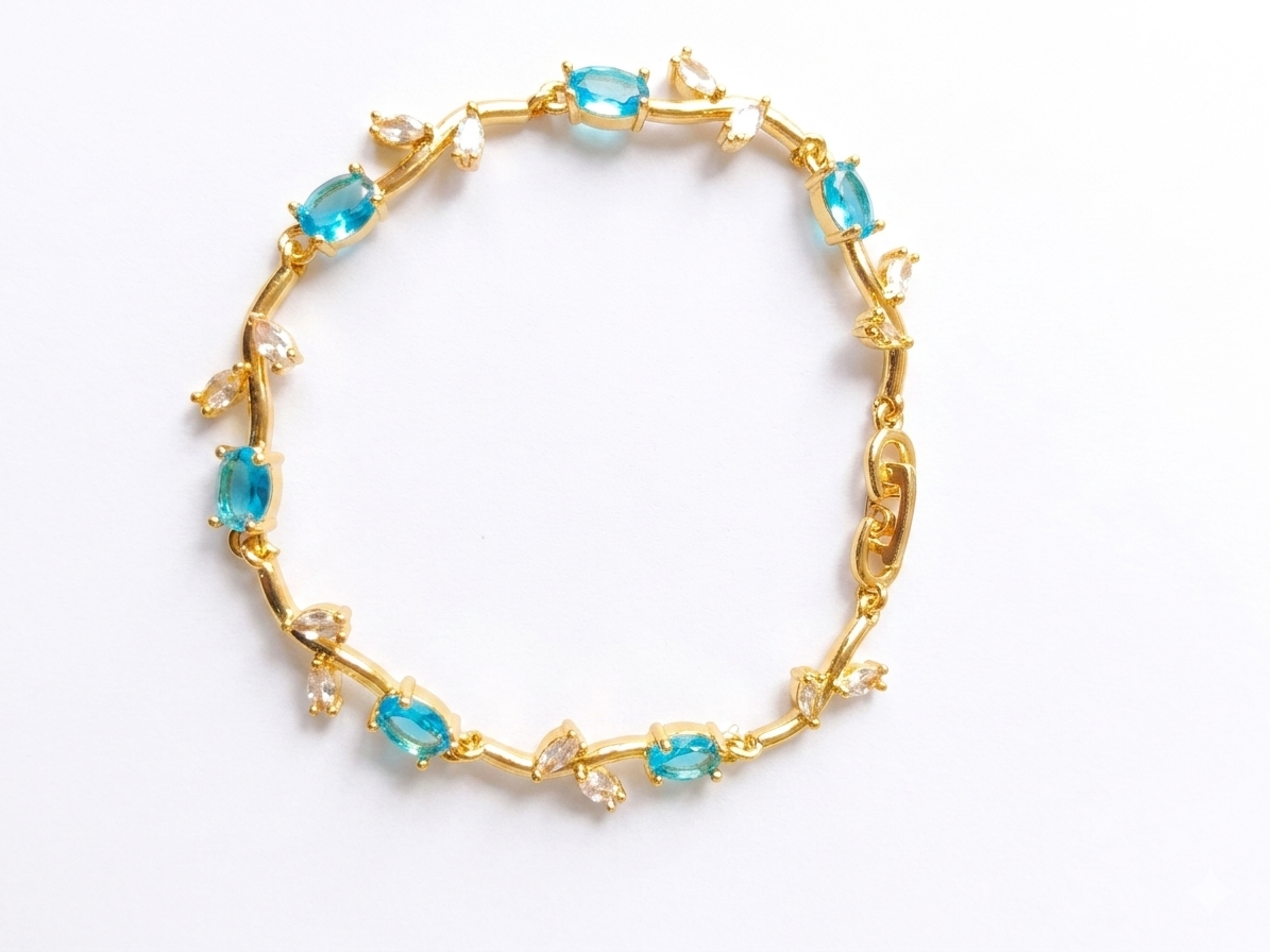 Elegant Gold-Toned Bracelet with SkyBlue Stone Stylish Designer Chain Bracelet for Daily & Party Wear