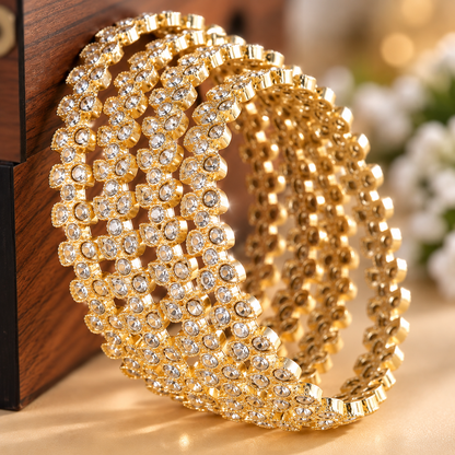 Gold Plated Designer Bangles Set With Crystal Stones - Set Of 4