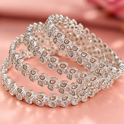 Silver Plated Designer Bangles Set With Crystal Stones - Set Of 4