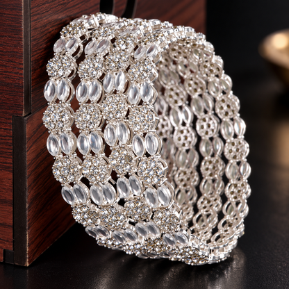Silver Plated & Crystal Stone Studded Designer Bangles Set - Set Of 4