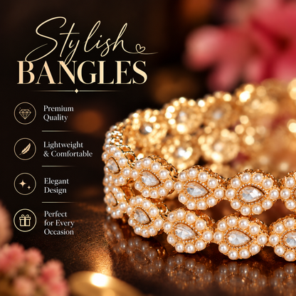 GoldSilver Plated Pearl and Crystal Stone Studded Bridal Bangles Set - Set Of 4