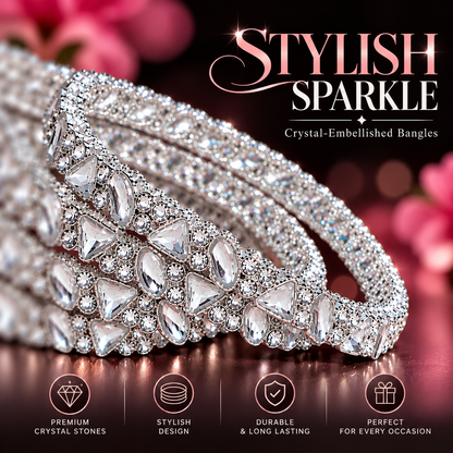 Silver Plated Designer Bangles Set with Sparkling Crystal Stones -Set Of 4
