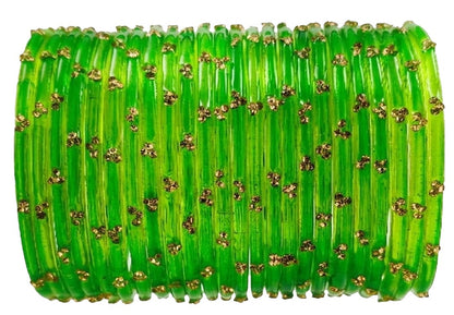 Traditional TGreen Stone Gold Bangles Set Glossy Finish with Golden Stone Work  Wear (Pack of 24)