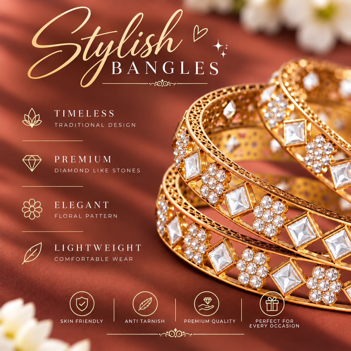 Premium GoldSilver Plated Bangles with American Diamond Bangles Set - Set Of 4