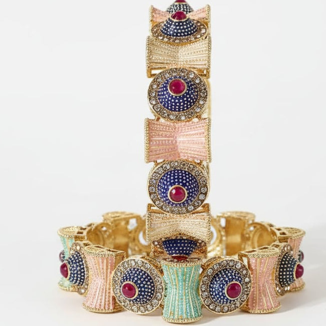 Rajwadi Kangan Set for Women & Girls | Traditional Kada with Zircon Stones & Multi-Color Enamel Work-Pack of 2