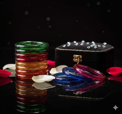 Multicolor Kada Glass Bangle Set – 12 Pieces, 6 Colors