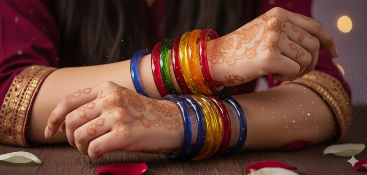 Multicolor Kada Glass Bangle Set – 12 Pieces, 6 Colors