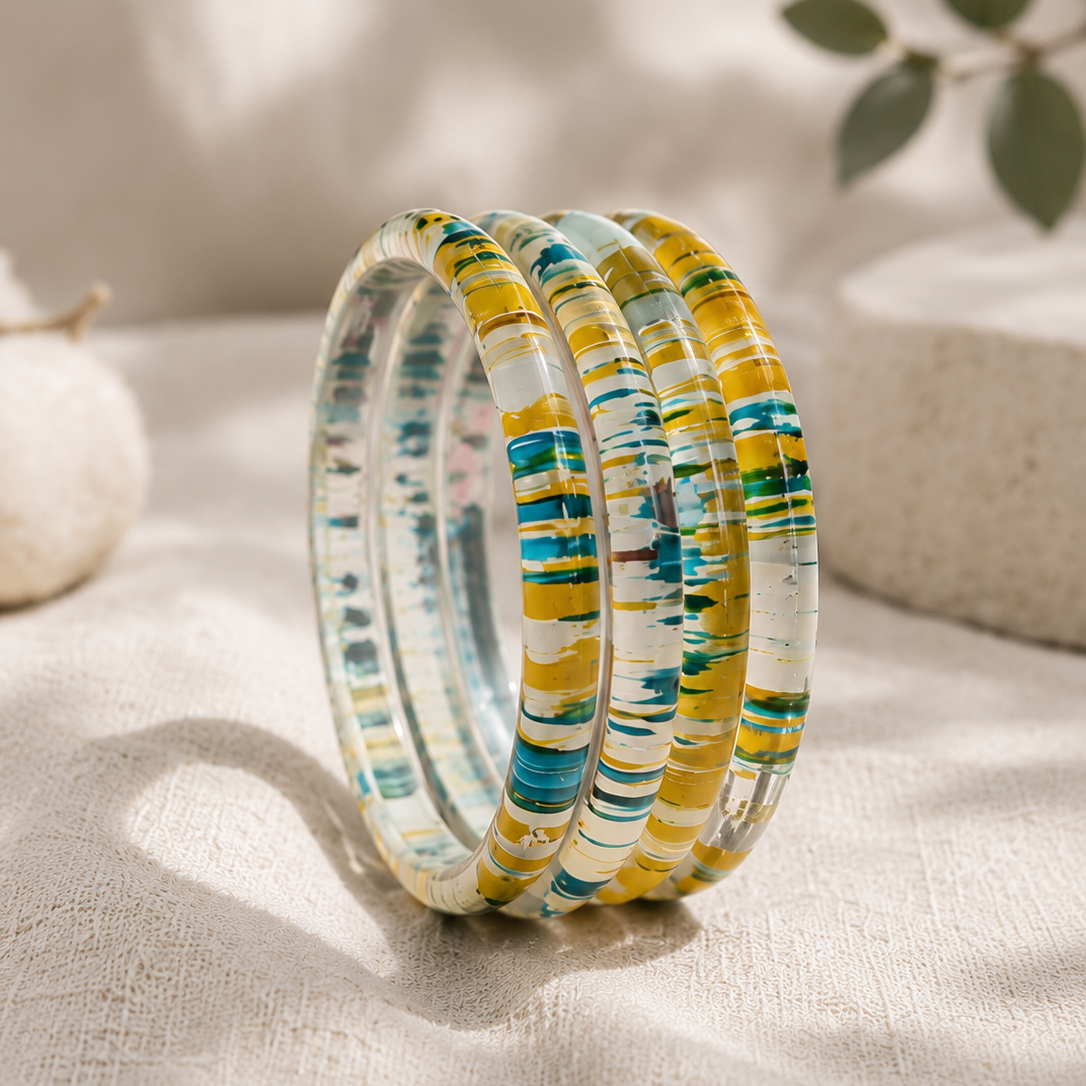 Trendy Glossy Glass Bangle Set For Women - Set Of 4