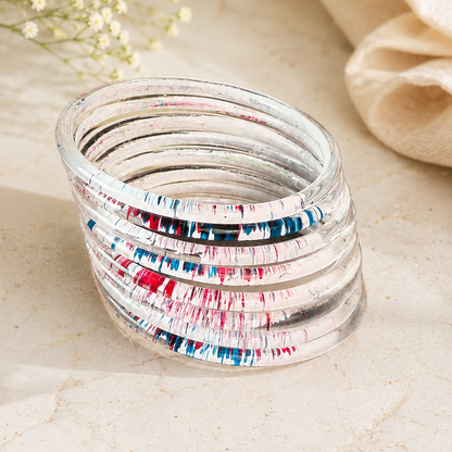 Glossy 3D Glass Bangle Set For Women - Set Of 8