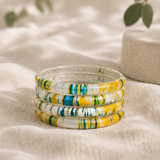 Trendy Glossy Glass Bangle Set For Women - Set Of 4